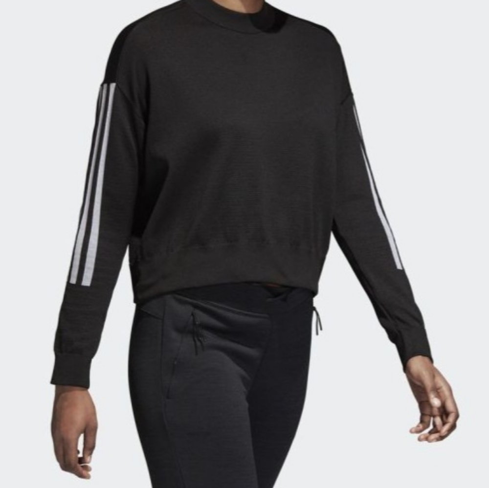 Adidas Sweater World Knit Black With White Stripe Long Sleeve Siz…NWT